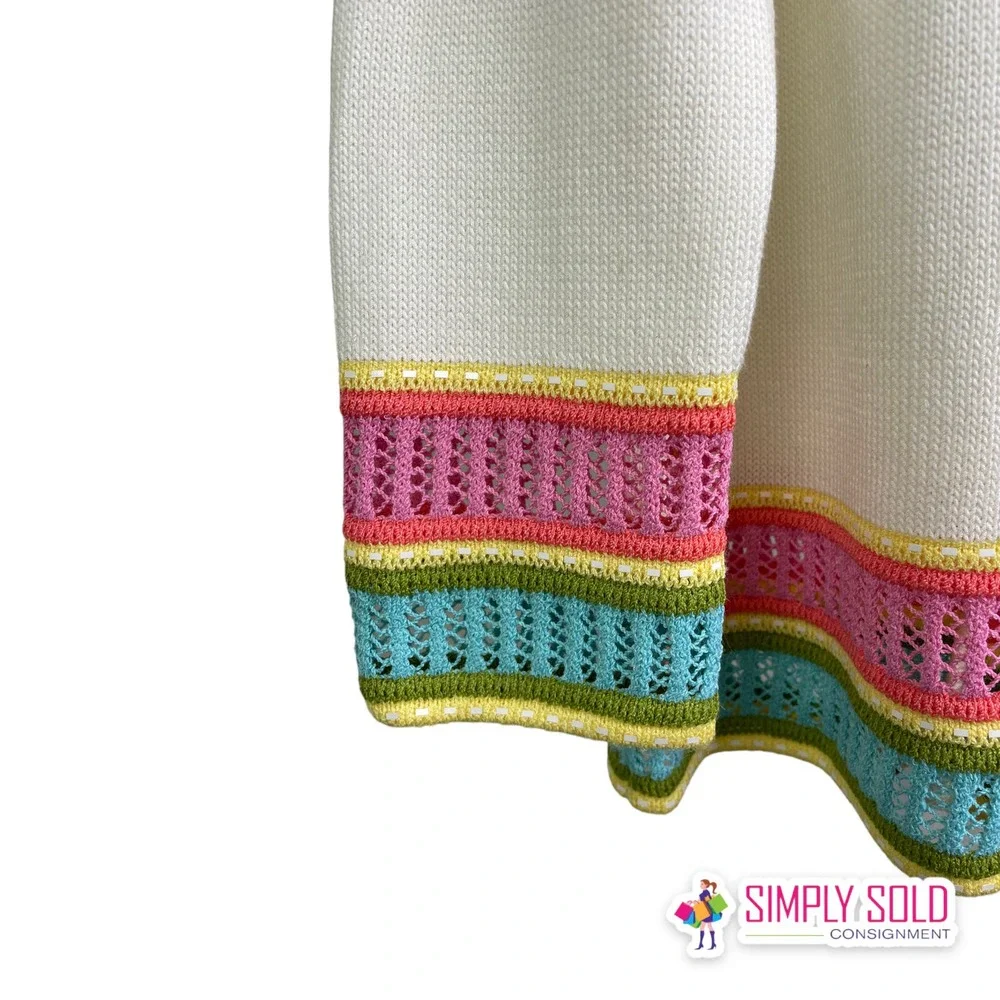 St. John Sport by Marie Gray Womens Cardigan Sweater Cream Knit Quarter Sleeve S